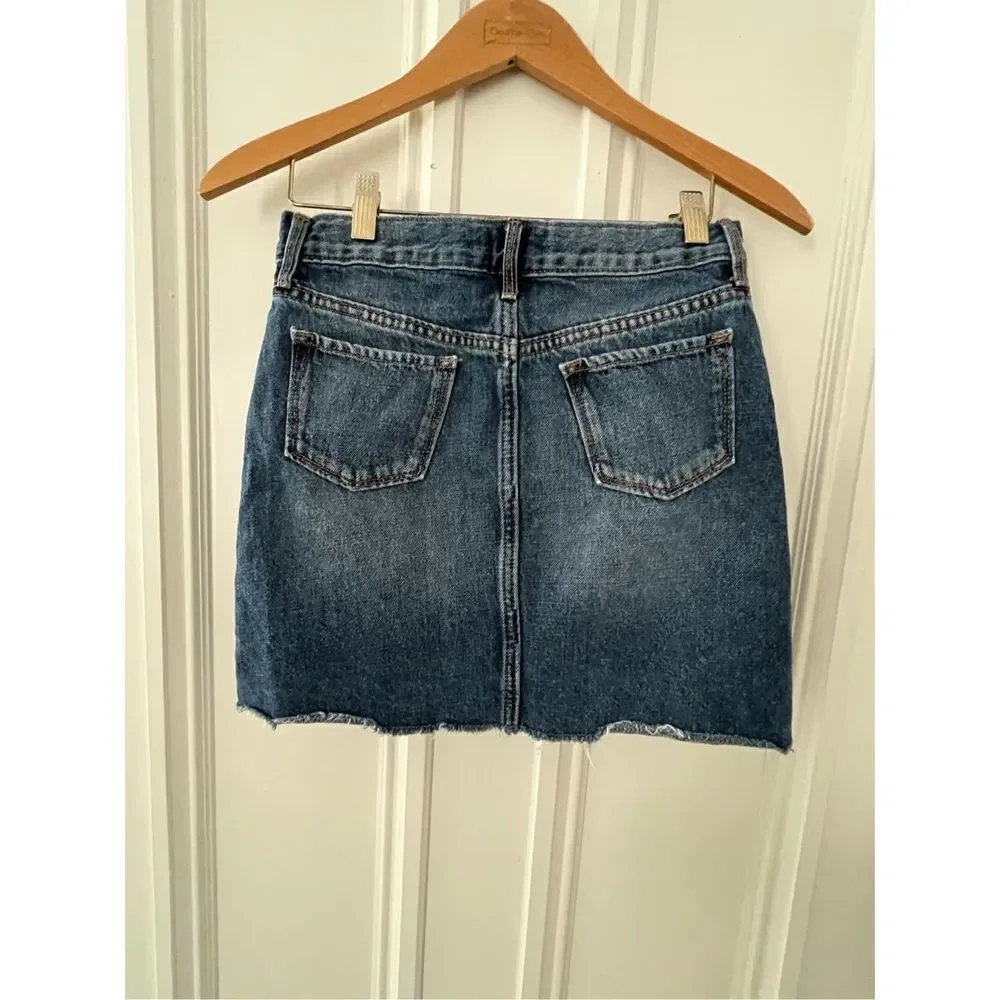 Old Navy raw hem button down denim jean skirt 14